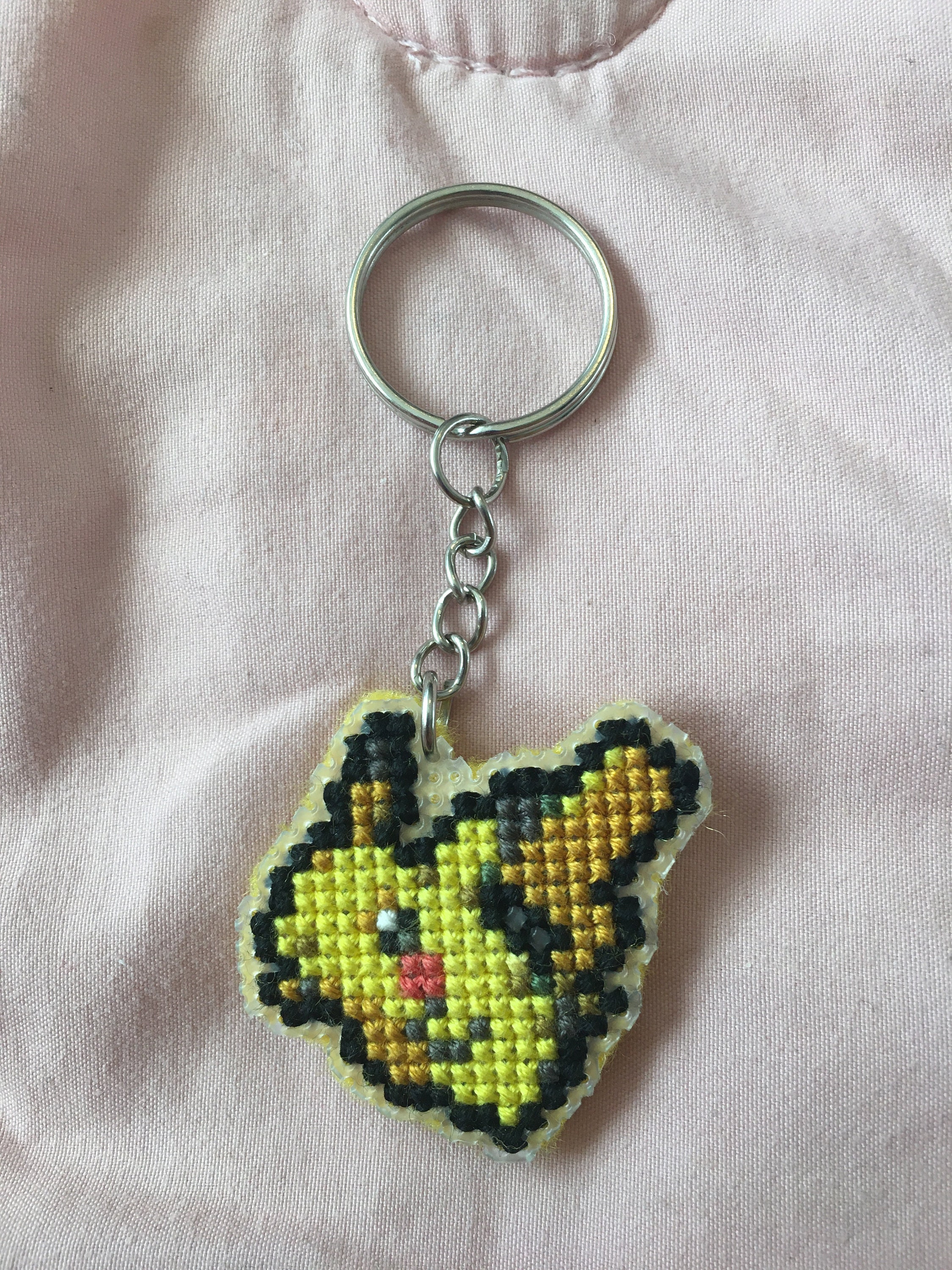 Cross Stitch Pikachu Pokemon Keychain, Pin, Needleminder / Magnet