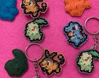 Pokemon Legends Z-A Starters Cross Stitch Pin or Keychain