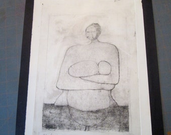 nursing mother etching art print