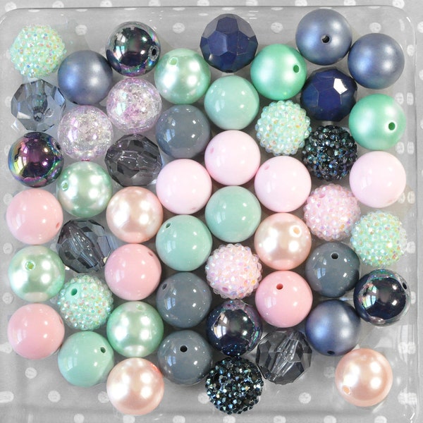 20mm Succulent Garden bubblegum beads mix, green pink navy grey plastic chunky beads, Spring summer beads, Bubble gum beads Crafts for kids