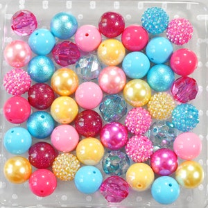 Blue hot pink yellow beads, Bubblegum beads, 20mm bubblegum bead mix, Chunky beads wholesale, Gumball beads, Jewelry making kit