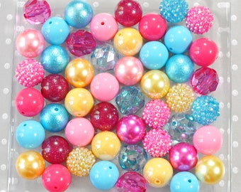 Blue hot pink yellow beads, Bubblegum beads, 20mm bubblegum bead mix, Chunky beads wholesale, Gumball beads, Jewelry making kit