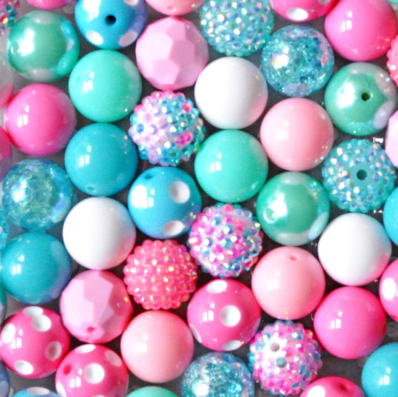 Pink and turquoise confetti bubblegum bead mix Chunky beads Etsy