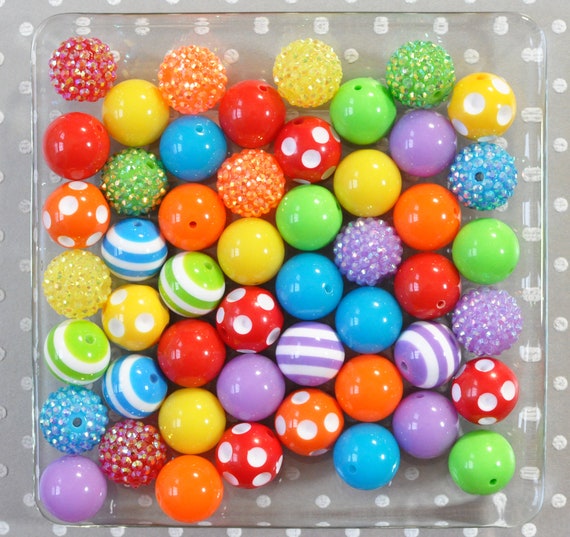 Rainbow Sparkly Mix Bubblegum Beads 20mm