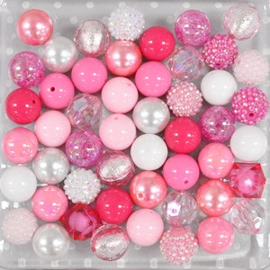 Pink Passion chunky beads wholesale, Bubblegum beads mix, Bulk 20mm acrylic plastic bubble gum beads necklace kit