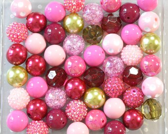 Cherry Blossom bubblegum bead mix, Pink red olive spring beads, 20mm beads, Bubble gum beads wholesale, Crafts for kids