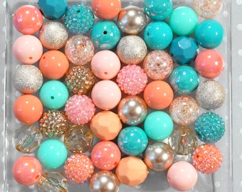 Morocco bubblegum beads mix, Chunky beads, Bubble gum beads, Bubblegum beads wholesale bulk, 20mm beads, Peach teal champagne beads