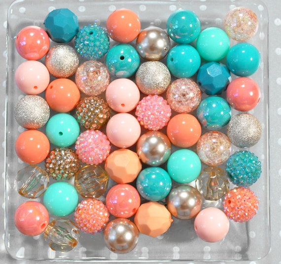 Morocco Bubblegum Beads Mix, Chunky Beads, Bubble Gum Beads, Bubblegum Beads  Wholesale Bulk, 20mm Beads, Peach Teal Champagne Beads 