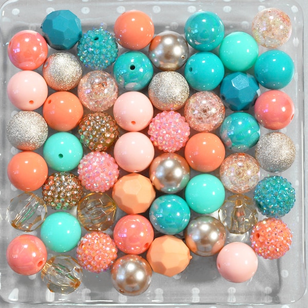 Morocco bubblegum beads mix, Chunky beads, Bubble gum beads, Bubblegum beads wholesale bulk, 20mm beads, Peach teal champagne beads