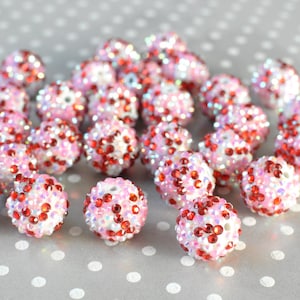 20mm Valentine&#39;s Day Confetti rhinestone bubblegum bead, Rhinestone gumball bead, Statement beads, Beads for chunky necklace jewelry