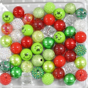 The Mean One Bubblegum beads, 20mm wholesale bubblegum bead mix, Red Lime Green beads, Bulk beads for pens crafts jewelry, Christmas beads