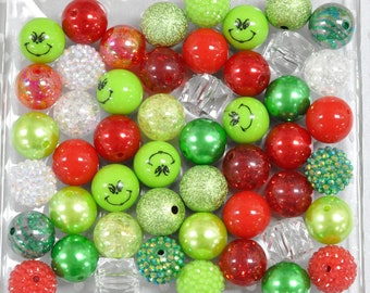 The Mean One Bubblegum beads, 20mm wholesale bubblegum bead mix, Red Lime Green beads, Bulk beads for pens crafts jewelry, Christmas beads