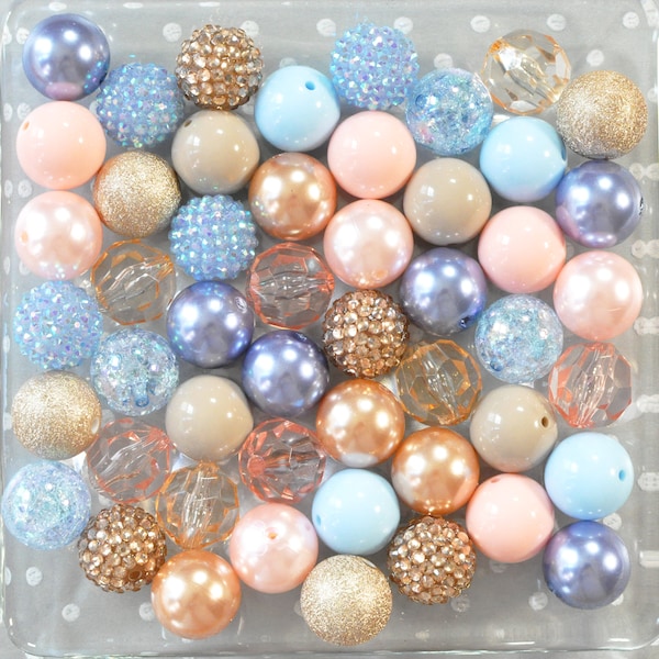 Beach Sands bubblegum bead mix, Blue tan peach summer beads, 20mm beads, Bubble gum beads wholesale, Crafts for kids