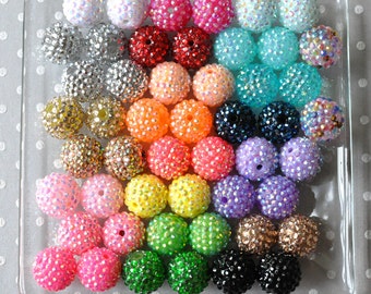 Rhinestone bubblegum bead mix, Chunky beads wholesale, 20mm Rhinestone beads 50 or 100 piece set, Bulk acrylic beads, Rhinestone variety mix