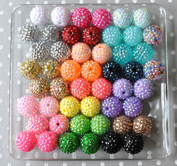 Rhinestone Bubblegum Bead Mix, Chunky Beads Wholesale, 20mm Rhinestone Beads  50 or 100 Piece Set, Bulk Acrylic Beads, Rhinestone Variety Mix 