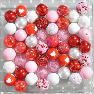 Valentine's Day Confetti bubblegum bead mix, Vday Bubble gum beads, 20mm Chunky beads for Valentines day crafts