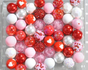 Valentine's Day Confetti bubblegum bead mix, Vday Bubble gum beads, 20mm Chunky beads for Valentines day crafts