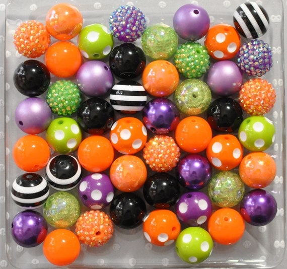 20mm Chunky Bulk Beads Purple, Green & Black Mix, Halloween Bulk Bead Mix,  Wholesale Beads, 50 or 100 Bubble Gum Gumball Beads, Bulk Beads