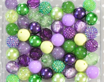 20mm Easter Parade bubblegum beads mix, Purple and green spring plastic chunky beads, Bubble gum beads, Crafts for kids, Bulk beads