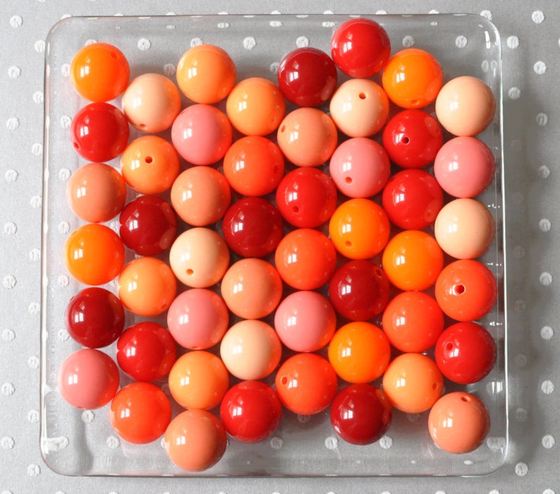20mm Solids chunky bead variety mix, 250 piece Bubblegum bead bulk wholesale kit, Pink, Red, Orange, Yellow, Green, Blue, Aqua, Purple beads image 3