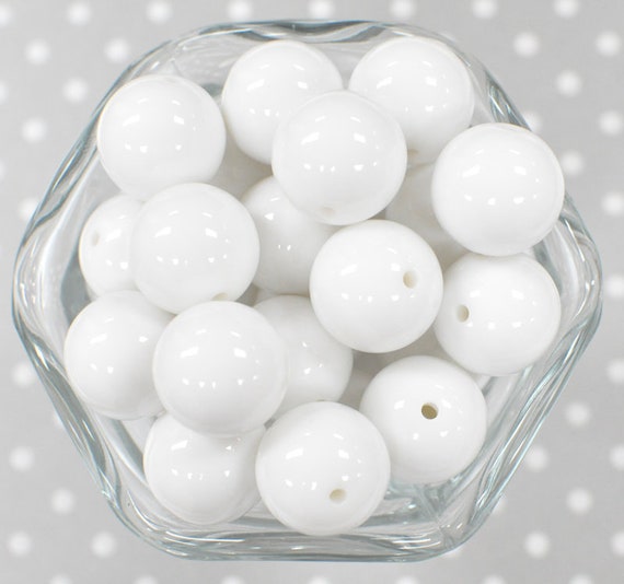 20mm White Solid Bubblegum Beads in Bulk, White Large Round