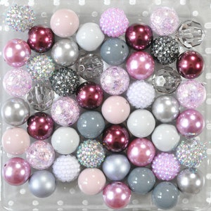 20mm Crystal Grey bubblegum beads mix, Purple and grey plastic chunky beads, Winter Bubble gum beads, Crafts for kids