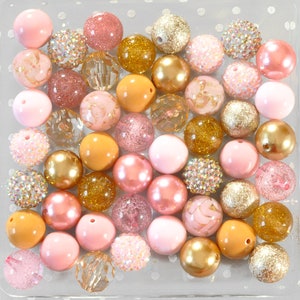 Pink Gilt bubblegum beads mix, Pink gold flake foil plastic chunky beads, 20mm Bubble gum beads, Crafts for kids, Bulk beads, 20mm beads