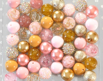 Pink Gilt bubblegum beads mix, Pink gold flake foil plastic chunky beads, 20mm Bubble gum beads, Crafts for kids, Bulk beads, 20mm beads