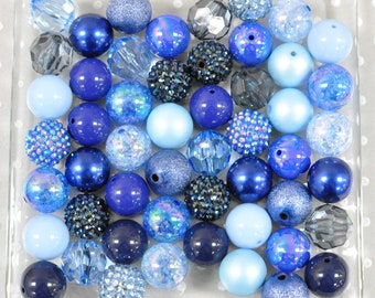 Got the Blues bubblegum bead mix, Blue Royal Navy Bubble gum beads, 20mm bead, Chunky beads for pens necklaces and crafts