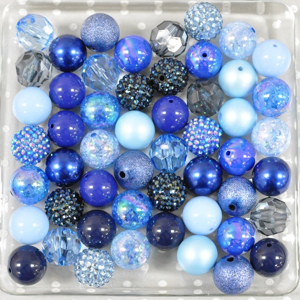 Got the Blues bubblegum bead mix, Blue Royal Navy Bubble gum beads, 20mm bead, Chunky beads for pens necklaces and crafts