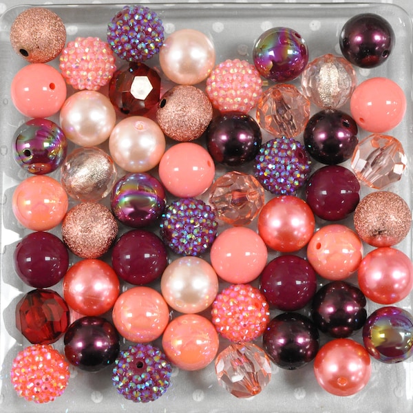 Maroon and Coral Bubblegum beads, 20mm bubblegum bead mix, Chunky beads wholesale, Gumball beads, Beads for pens and crafts