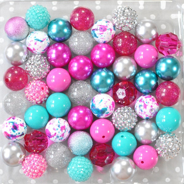 Galaxy Splatter bubblegum beads mix, Chunky beads, Bubble gum beads, Bubblegum beads wholesale bulk, 20mm beads, Teal hot pink grey beads