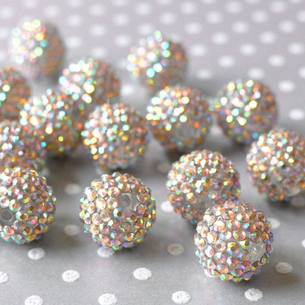 20mm Light Gold AB rhinestone bubblegum beads, Light gold AB chunky rhinestone gumball bubble gum resin sparkle bead for statement necklaces