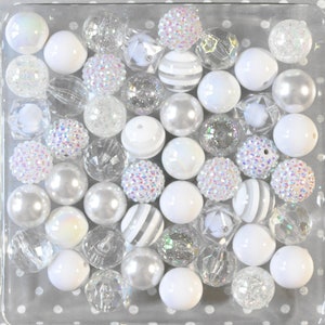 White Icicle bubblegum bead mix, All white winter Fall beads, 20mm beads, Bubble gum beads wholesale, Crafts for kids