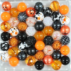 Halloween Patterns Bubblegum beads, 20mm bubblegum bead mix, Chunky beads wholesale, Gumball beads, Halloween beads orange and black