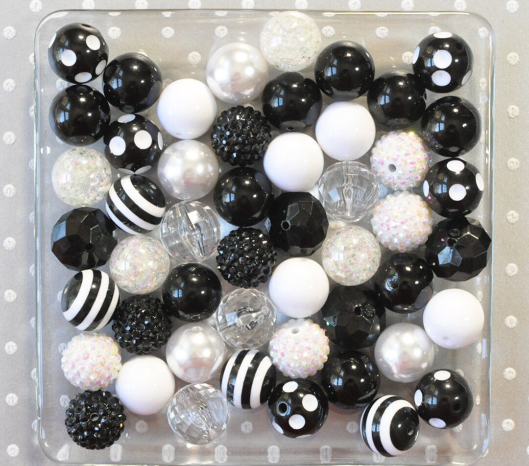 Black and White Beads Variety Pack, Bubblegum Beads Wholesale, Chunky