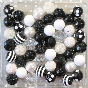 Black and White Beads Variety Pack, Bubblegum beads wholesale, Chunky beads, Bubble gum beads, Beads in Bulk, Blue bead mix