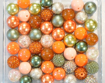 Give thanks Bubblegum beads, 20mm bubblegum bead mix, Thanksgiving beads, Chunky beads wholesale, Gumball beads, Orange green gold Fall