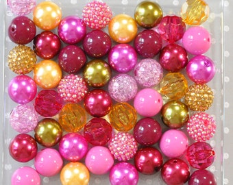 Heirloom Rose bubblegum bead mix, Pink red olive gold spring beads, 20mm beads, Bubble gum beads wholesale, Crafts for kids