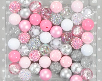 Pink Ice Bubblegum beads, 20mm bubblegum bead mix, Chunky beads wholesale, Gumball bead, Icy Pink winter ice cube, Pink and white Christmas