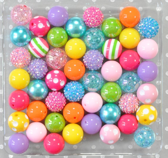  Beads for pens, 20mm Beads for Beadable Pens Mix, Bubblegum  Beads 20mm Bulk, 20 mm Beads for Bead Pens, Large Chunky Beads Bubble Gum  Beads for Pen Making, 50 pcs (Mermaid/PurpleBlue)
