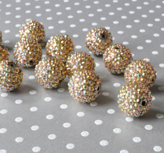 20mm Silver Rhinestone AB Bubblegum Beads