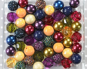 Fall Riches bubblegum bead mix, Mustard plum maroon olive beads 20mm beads