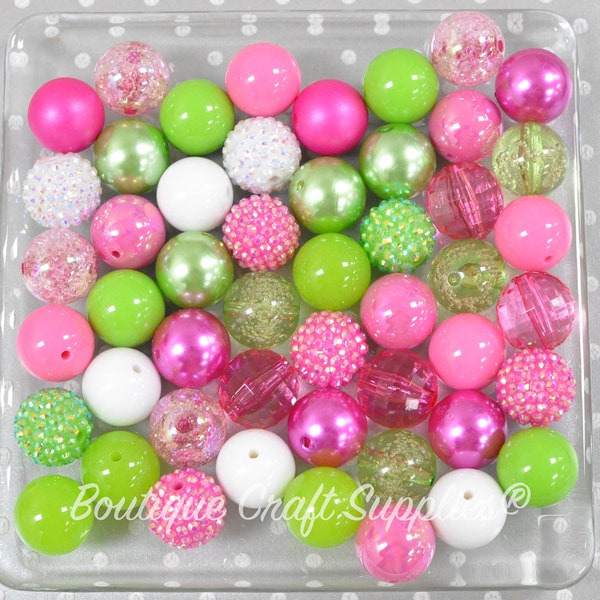 20mm Hot pink and Lime bubblegum beads mix, Pink green plastic chunky beads for pens, Bubble gum beads, Crafts for kids, Bulk beads
