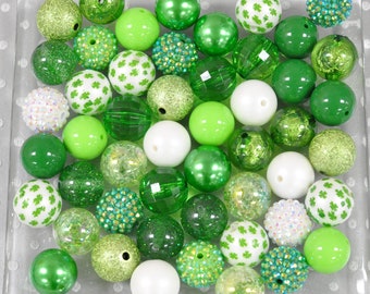 Shamrock 20mm bubblegum beads mix, Jumbo plastic chunky beads, Green beads, Bubble gum beads, St. Patrick's Day crafts