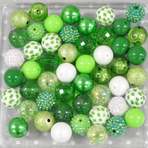 Shamrock 20mm bubblegum beads mix, Jumbo plastic chunky beads, Green beads, Bubble gum beads, St. Patrick's Day crafts