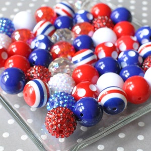 4th of July Bubblegum Beads, Red White Blue Bubblegum Bead Mix, Fourth