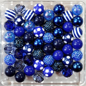 20mm beads, Navy and Royal Blue Beads Variety Pack, Bubblegum beads wholesale, Chunky beads, Bubble gum beads, Beads in Bulk, Blue bead mix