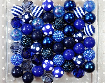 20mm beads, Navy and Royal Blue Beads Variety Pack, Bubblegum beads wholesale, Chunky beads, Bubble gum beads, Beads in Bulk, Blue bead mix