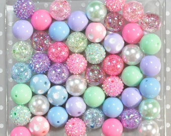 Easter Crackle bubblegum bead mix, Pastel pink blue green chunky 20mm beads